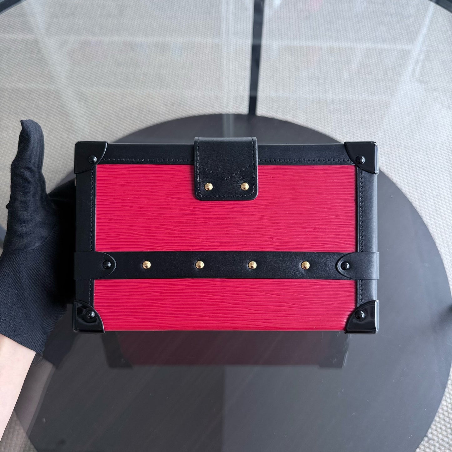 Kovancy - Petite Malle - Nouvelle édition Sac bandoulière en cuir EPI rouge avec matériel doré et puce électronique