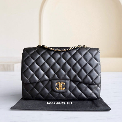 Chanel Classic Flap Jumbo - 30CM simple rabat en cuir d'agneau matelassé noir matériel doré Series 14