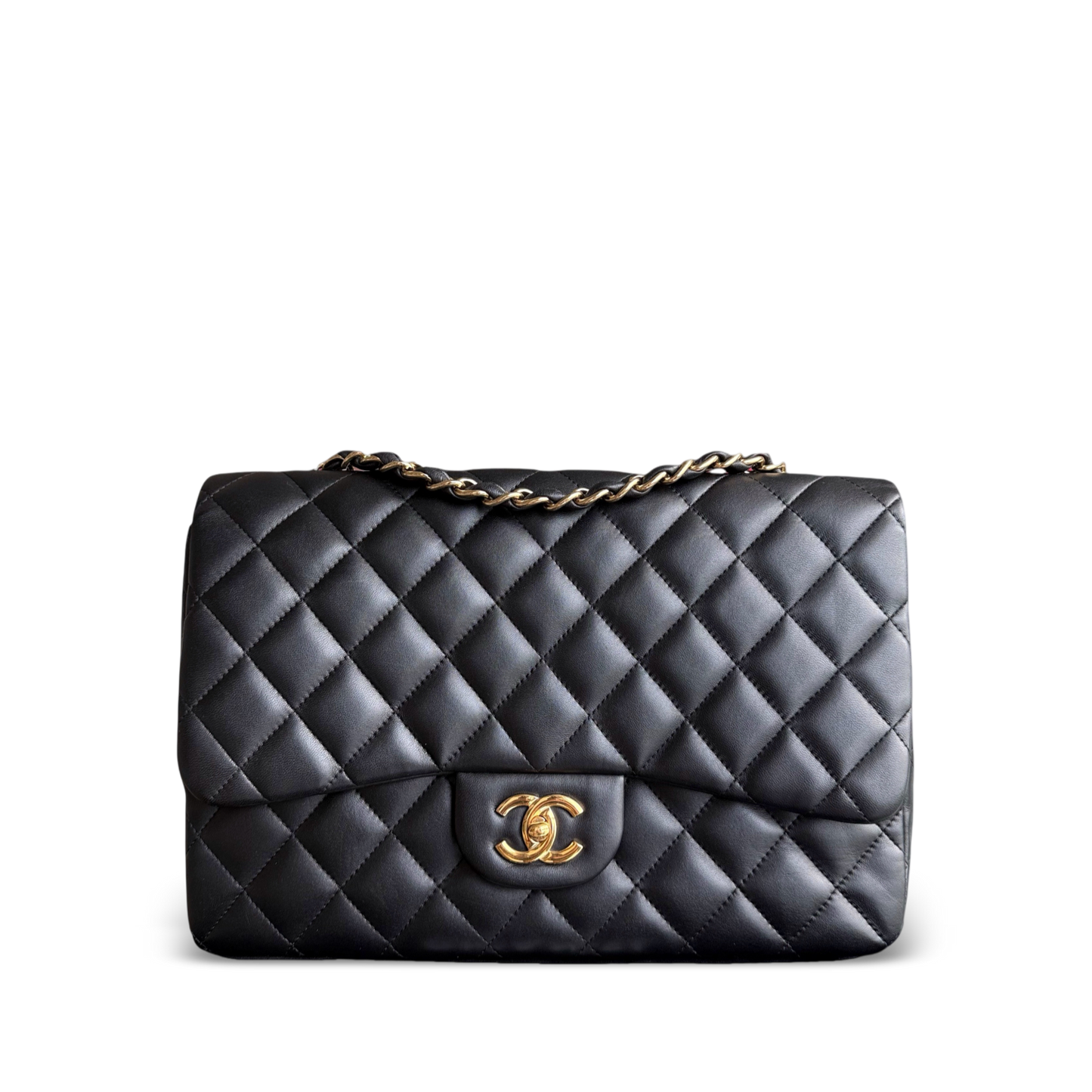 Chanel Classic Flap Jumbo - 30CM simple rabat en cuir d'agneau matelassé noir matériel doré Series 14