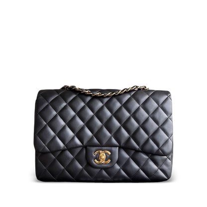 Chanel Classic Flap Jumbo - 30CM simple rabat en cuir d'agneau matelassé noir matériel doré Series 14