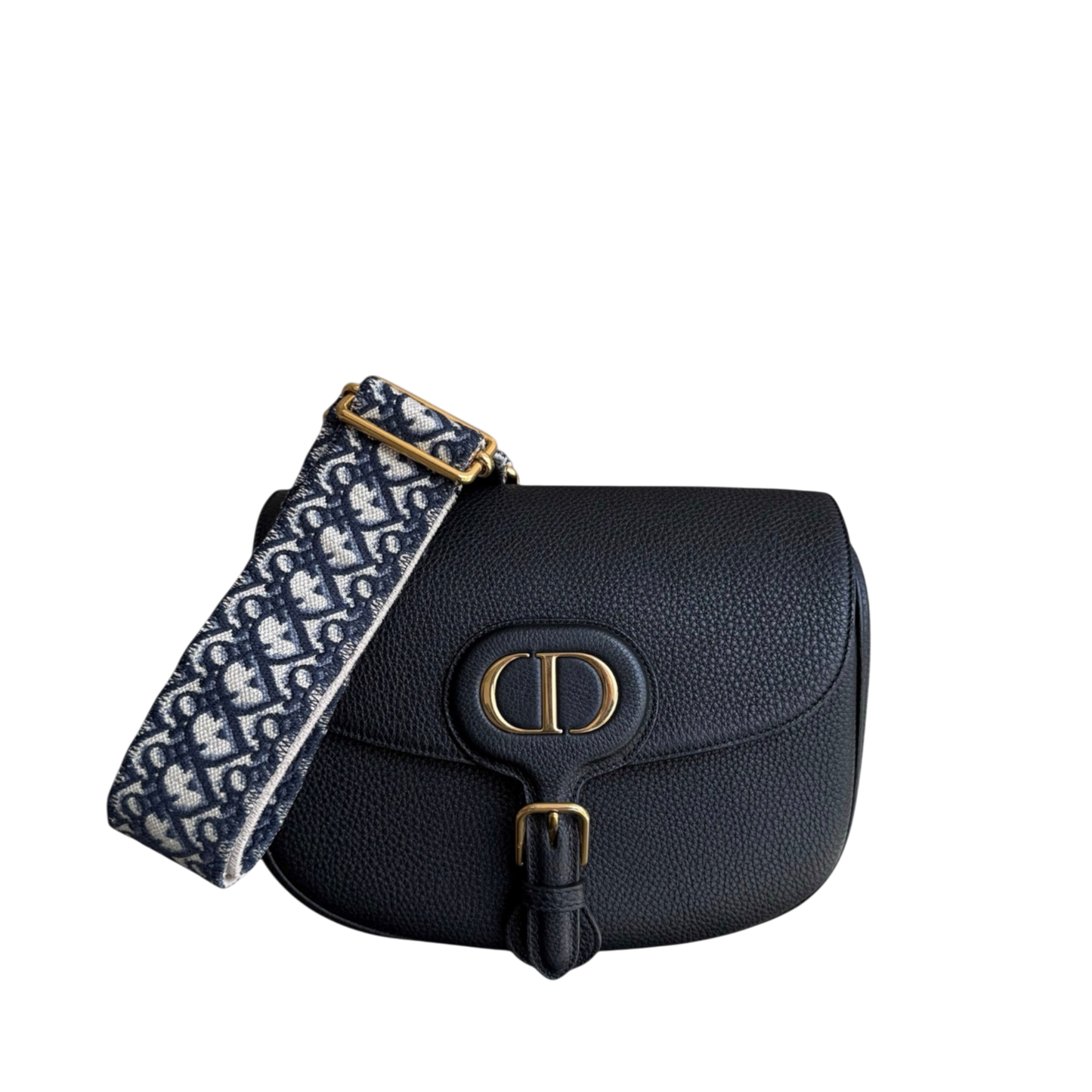 Bijou Bobby Large - Cuir caviar noir, finitions dorées, bandoulière — Kovancy