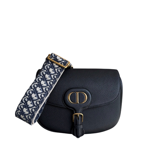 Bijou Bobby Large - Cuir caviar noir, finitions dorées, bandoulière — Kovancy