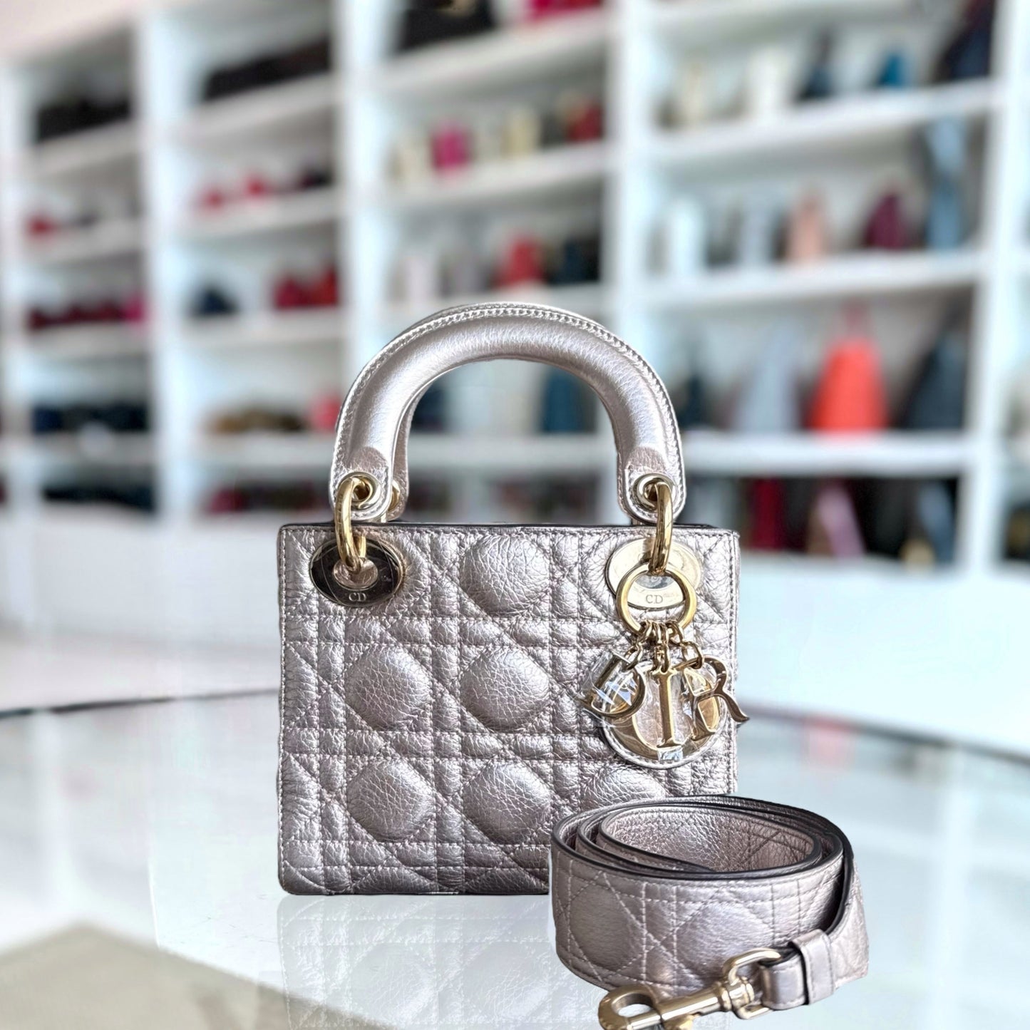 Lady Mini - Cuir de veau Cannage Métallisé Or Rose — Kovancy