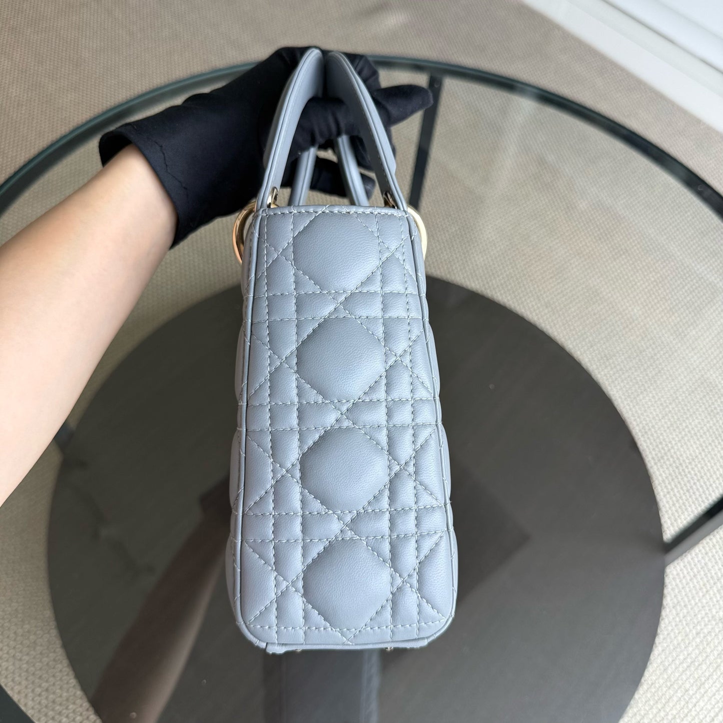 Lady Rabat ABC Petit - Cuir d'agneau Cannage Gris Quincaillerie dorée MyABC — Kovancy