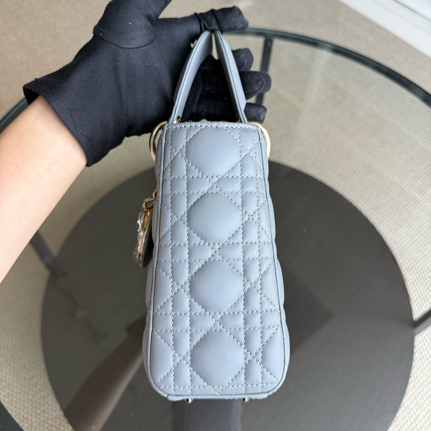 Lady Rabat ABC Petit - Cuir d'agneau Cannage Gris Quincaillerie dorée MyABC — Kovancy