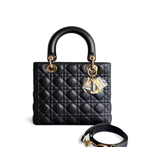 Lady Moyen - Cuir d'agneau Canange noir et accessoires dorés — Kovancy