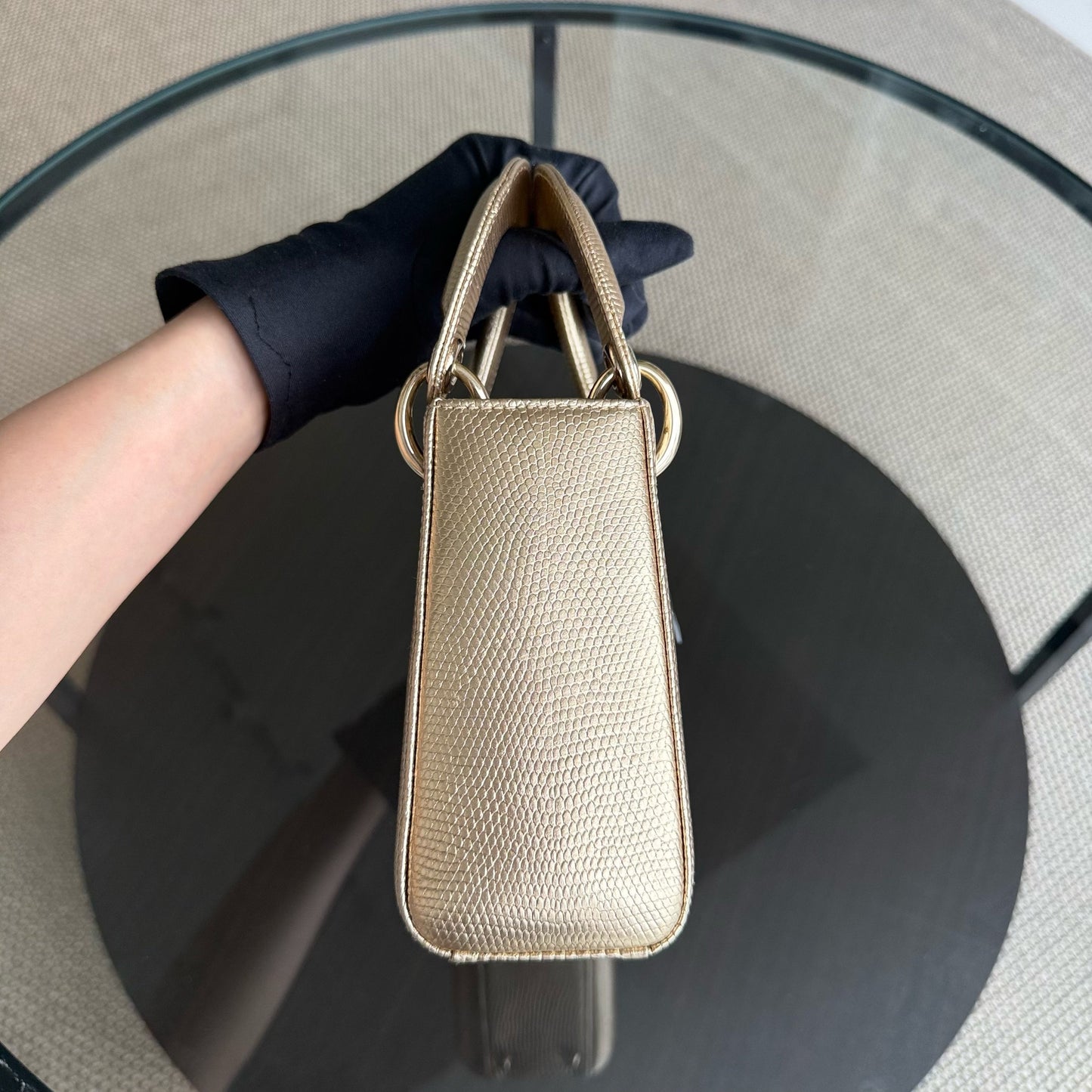 Lady Mini - Sangle chaîne en cuir de lézard exotique doré métallisé — Kovancy