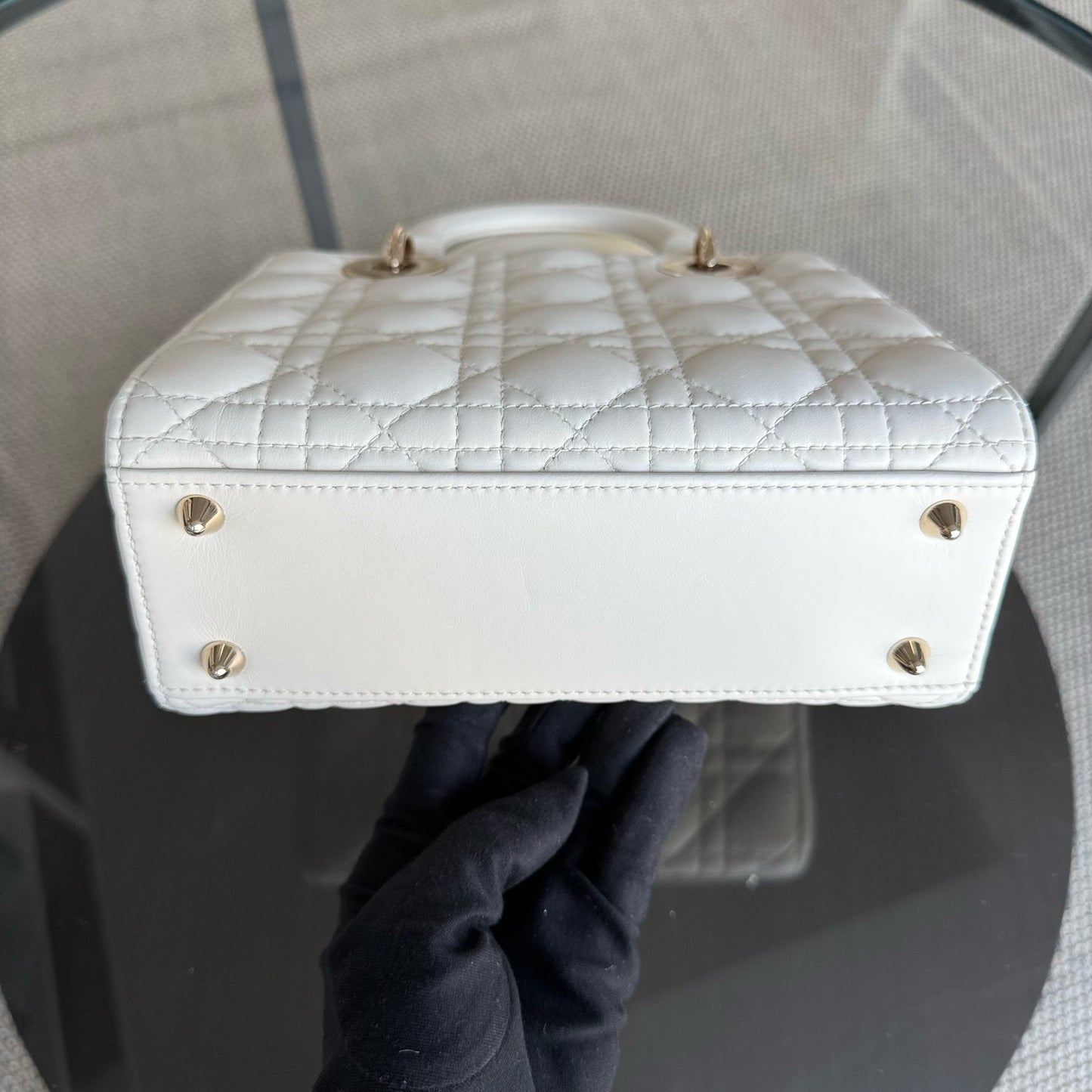 Lady Petit - Cuir d'agneau Cannage blanc, quincaillerie dorée — Kovancy