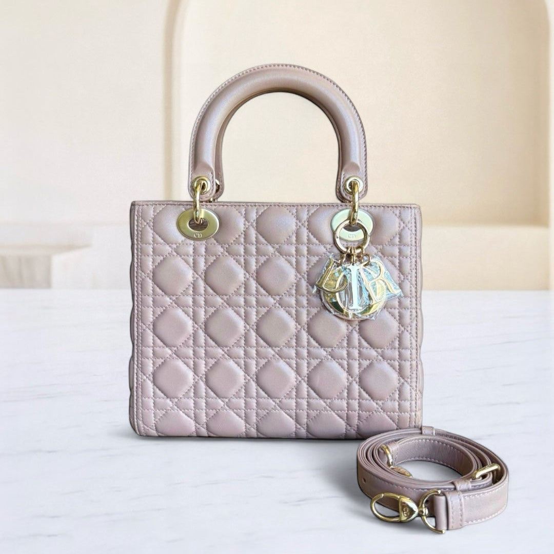 Lady Moyen - Cuir d'agneau Canange Blush Quincaillerie dorée — Kovancy