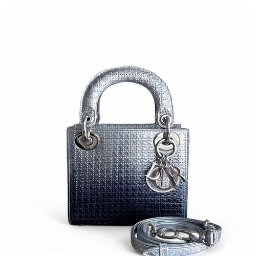 Lady Mini - Micro Cannage Métallique Bicolore Argent Bleu Foncé Quincaillerie Argentée — Kovancy