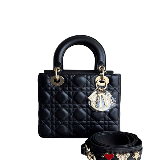 Dior Lady Petit rabat MyABC - Breloque ABC en cuir d'agneau Cannage noir et doré