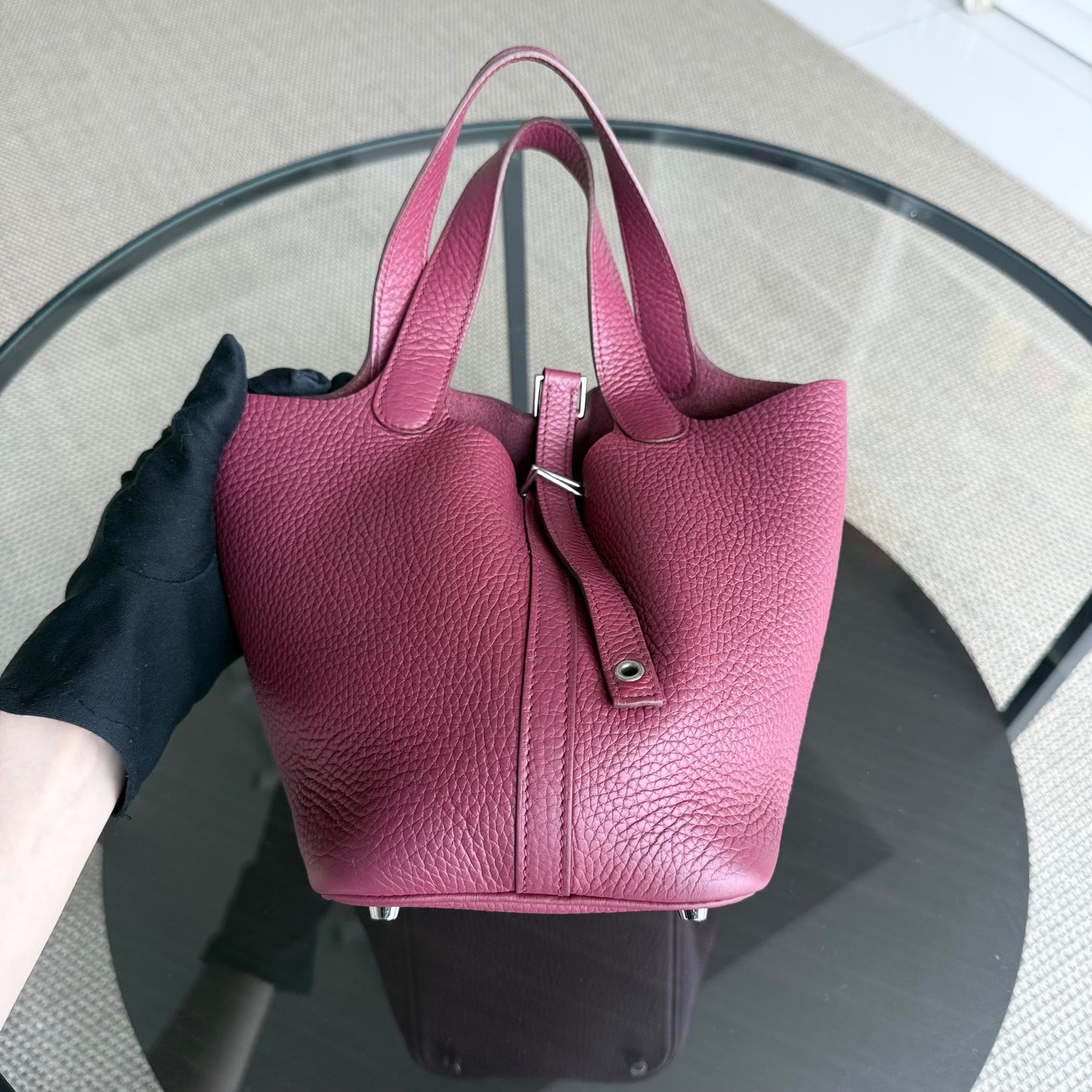 Picotin 18 - TC Clémence Cuir Bordeaux Quincaillerie Argentée — Kovancy