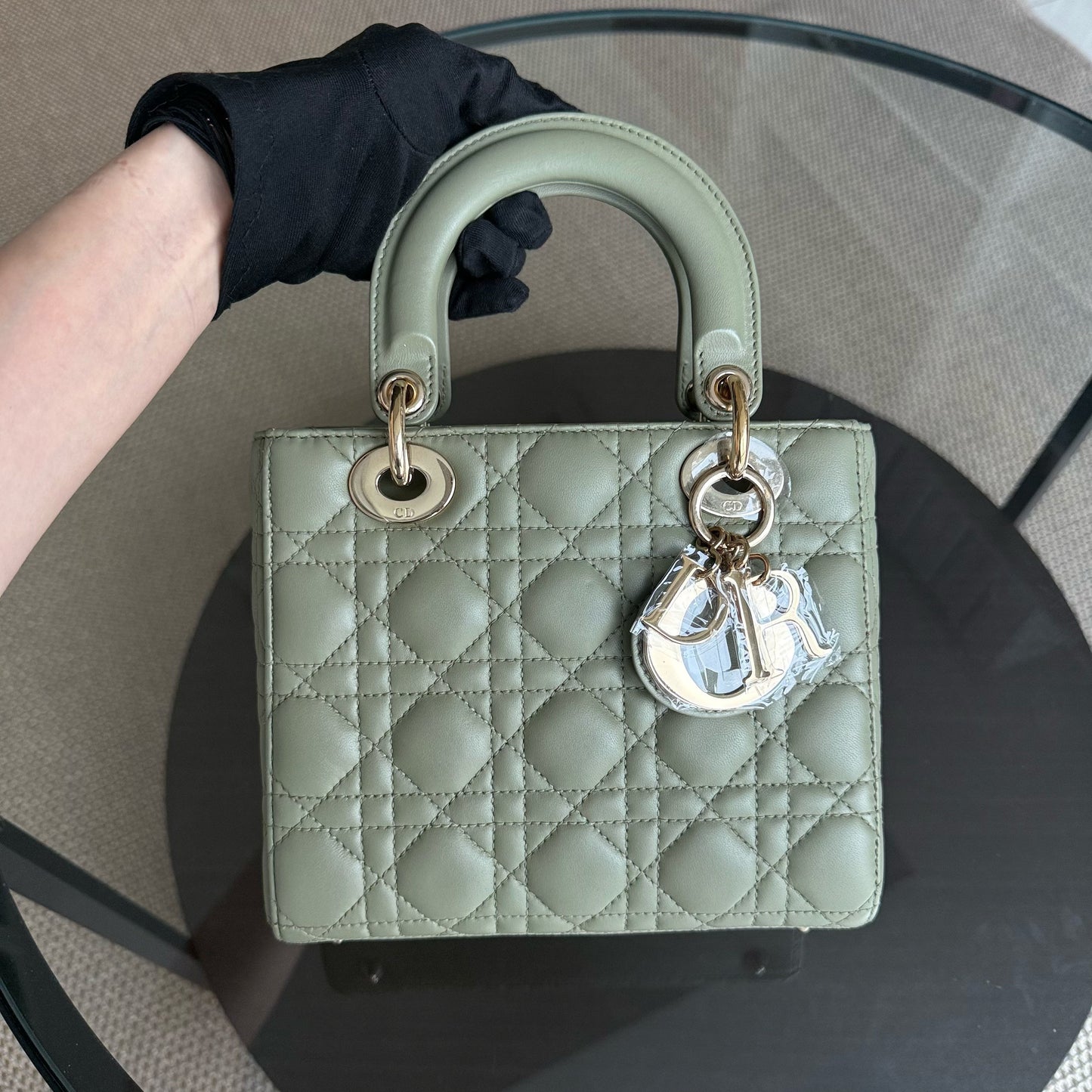 Lady Petit - Cuir d'agneau Cannage vert menthe, quincaillerie dorée — Kovancy