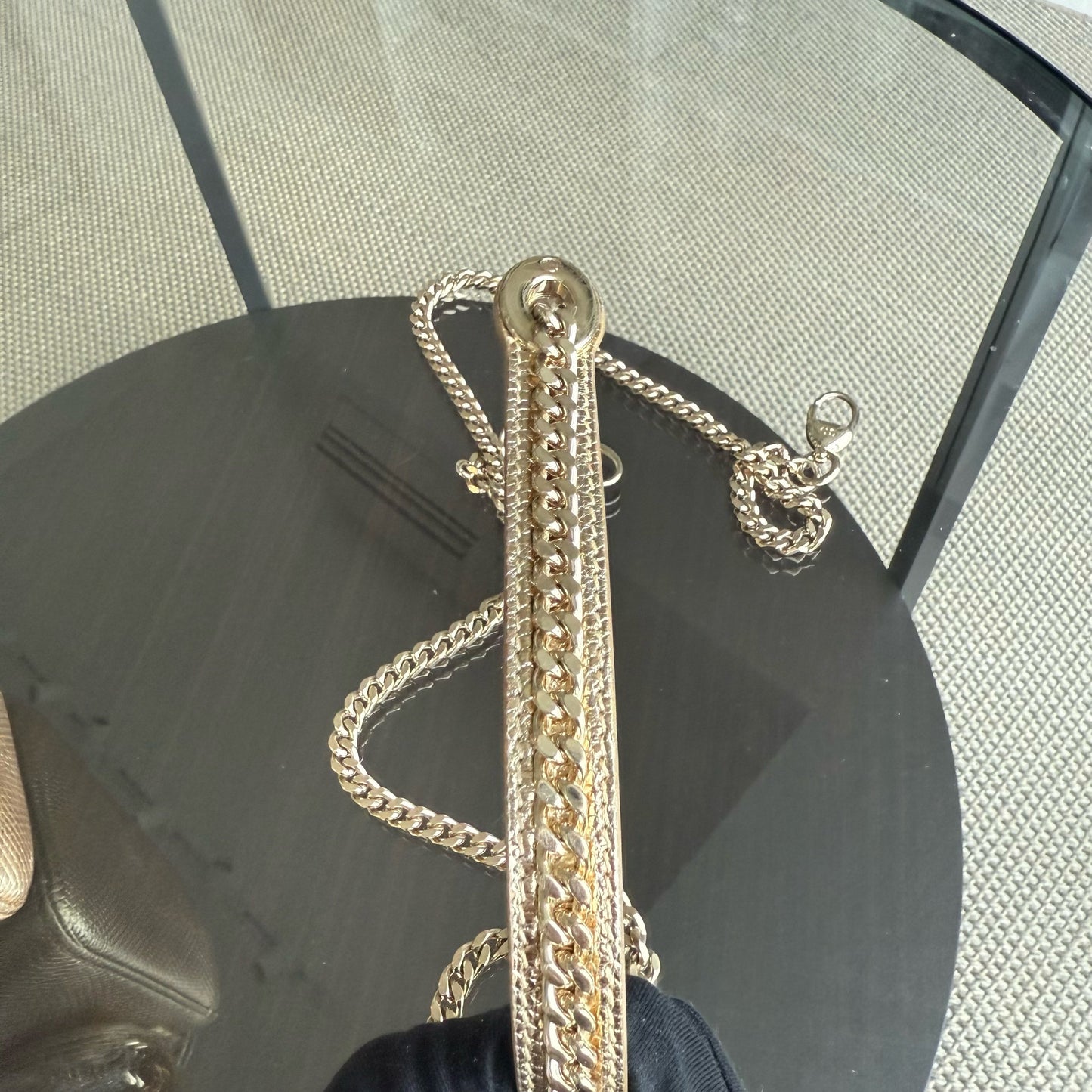 Lady Mini - Sangle chaîne en cuir de lézard exotique doré métallisé — Kovancy
