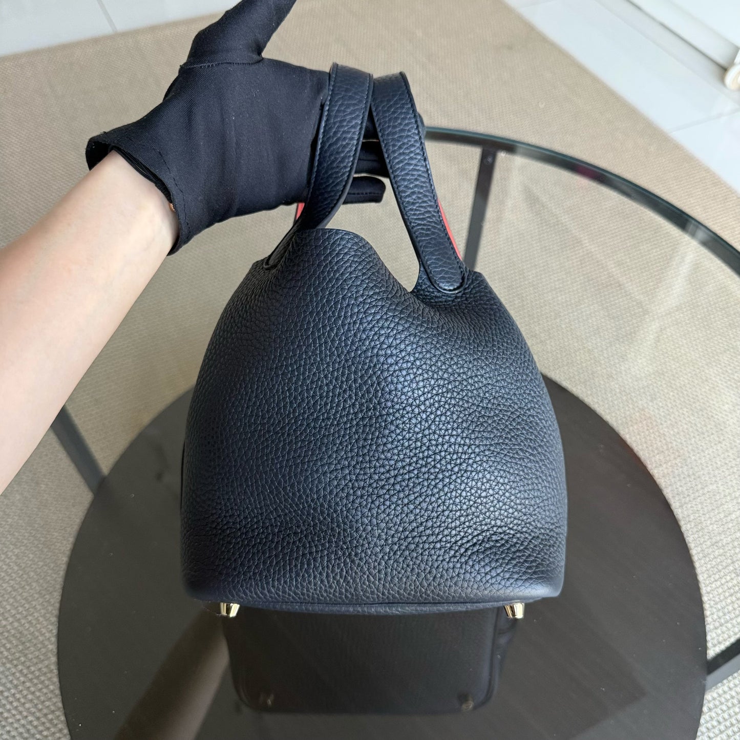 Picotin 18 - TC Clémence Cuir Bleu Nuit Quincaillerie Dorée Estampillé X — Kovancy