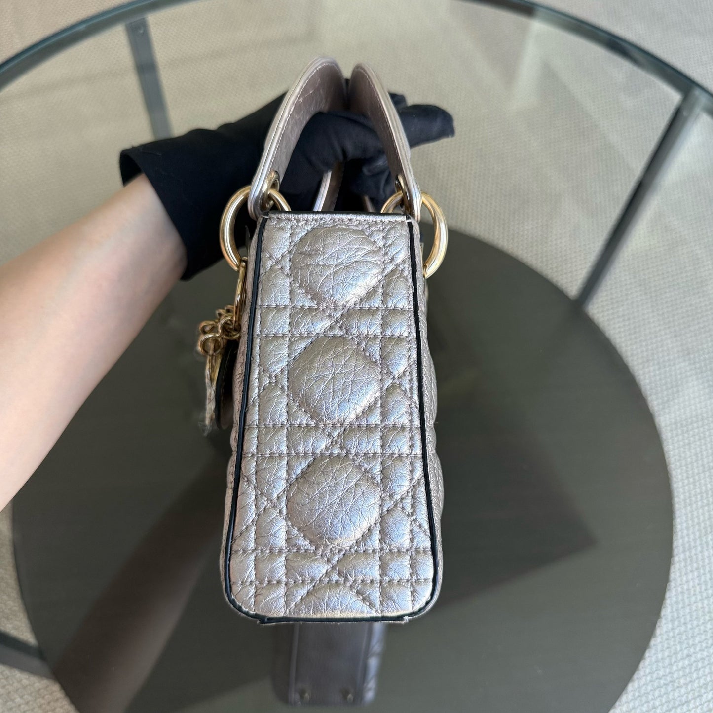 Lady Mini - Cuir de veau Cannage Métallisé Or Rose — Kovancy