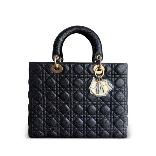 Dior Lady Grand rabat en cuir caviar cannage noir GHW sans bandoulière