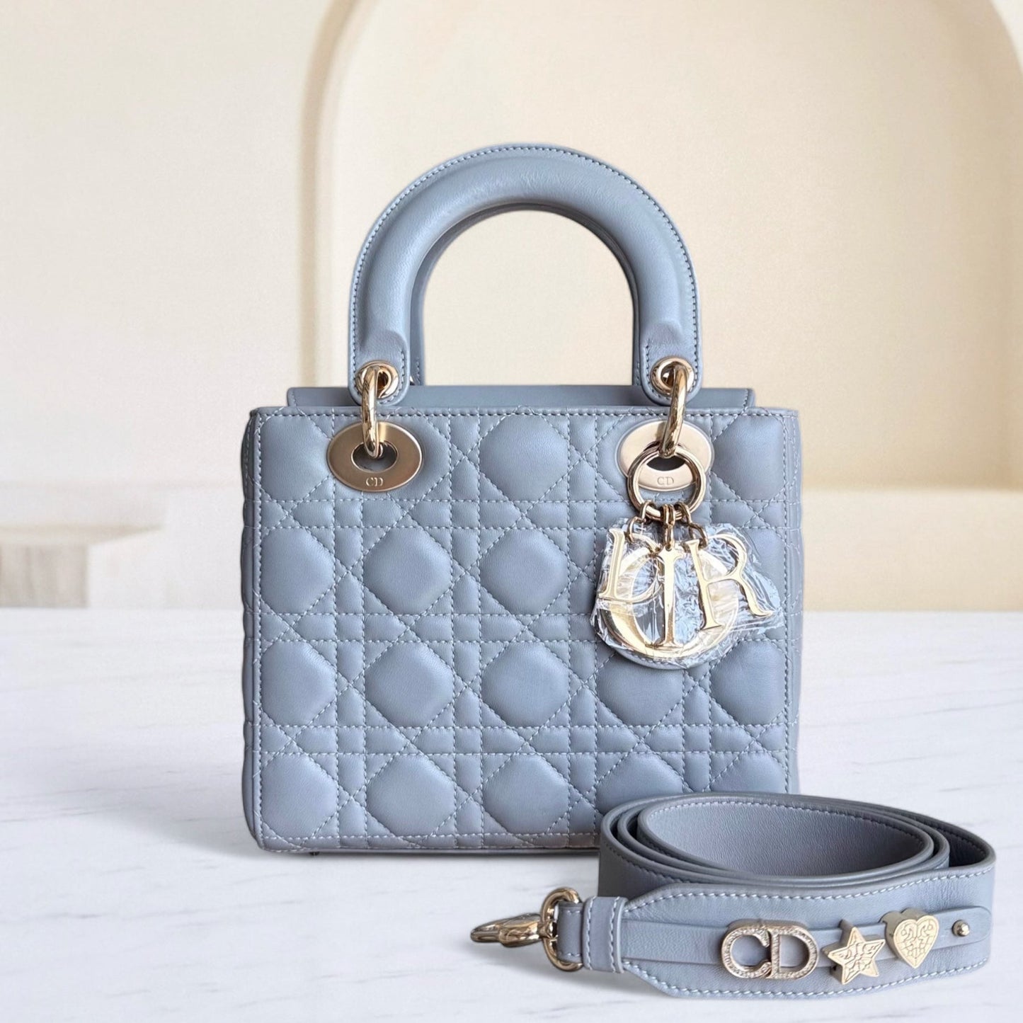 Lady Rabat ABC Petit - Cuir d'agneau Cannage Gris Quincaillerie dorée MyABC — Kovancy