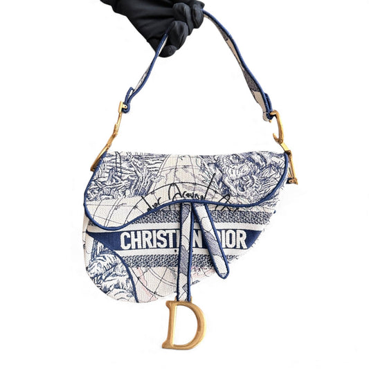 Toile brodée Toile de Jouy bleu moyen Dior Saddle AGHW
