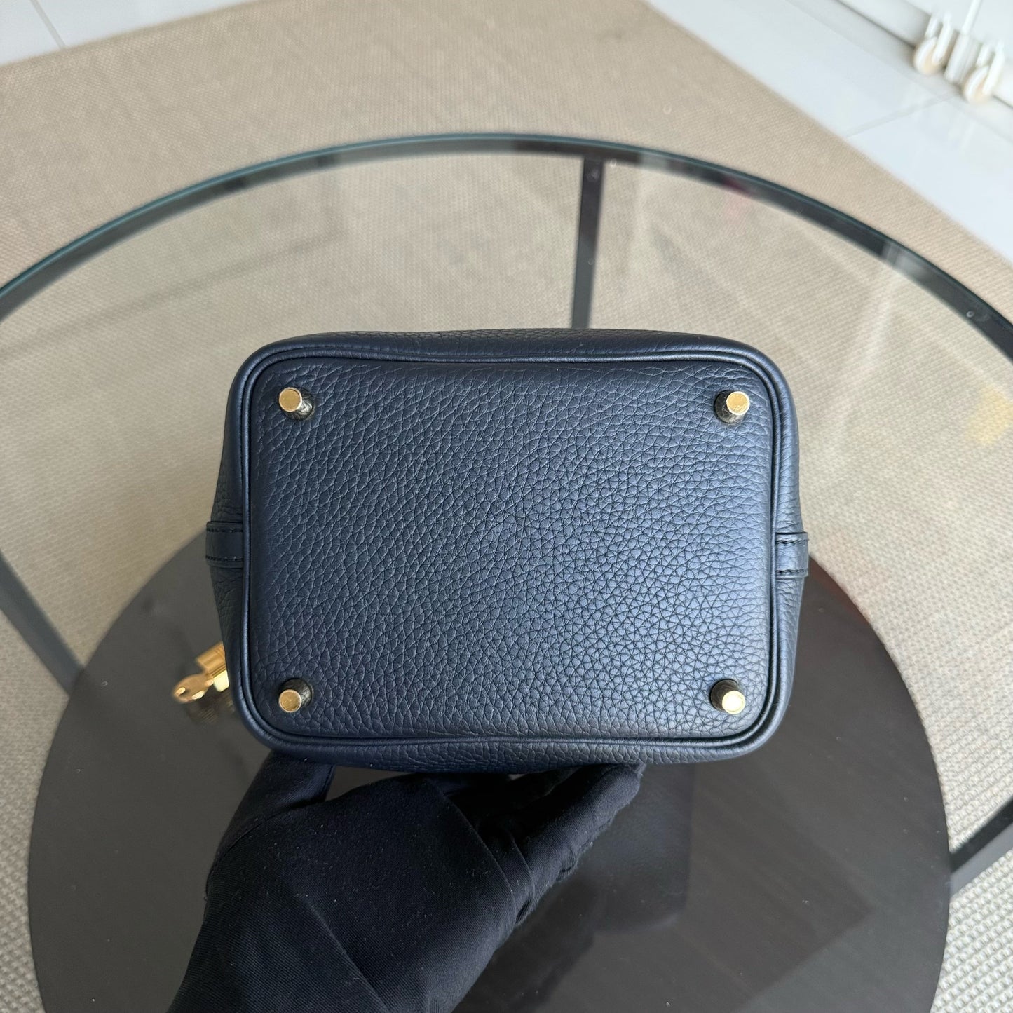 Picotin 18 - TC Clémence Cuir Bleu Nuit Quincaillerie Dorée Estampillé X — Kovancy