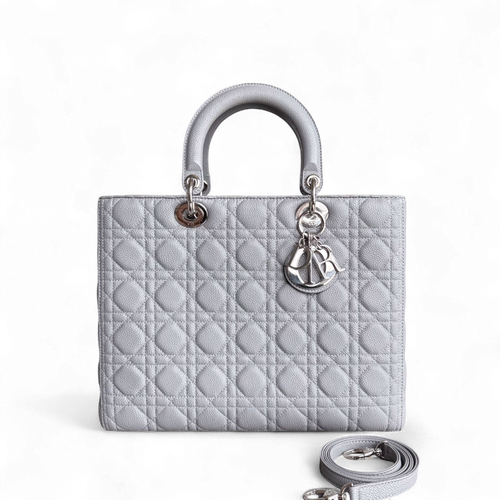 Lady Grand - Cuir de veau grainé Caviar Cannage Gris Accastillage argenté — Kovancy