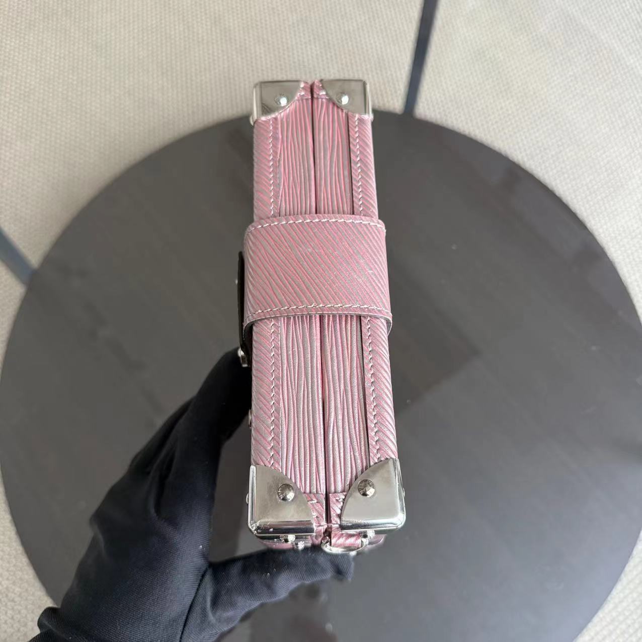 Petite Malle Métallisé Or Rose Epi Quincaillerie Argent - Kovancy