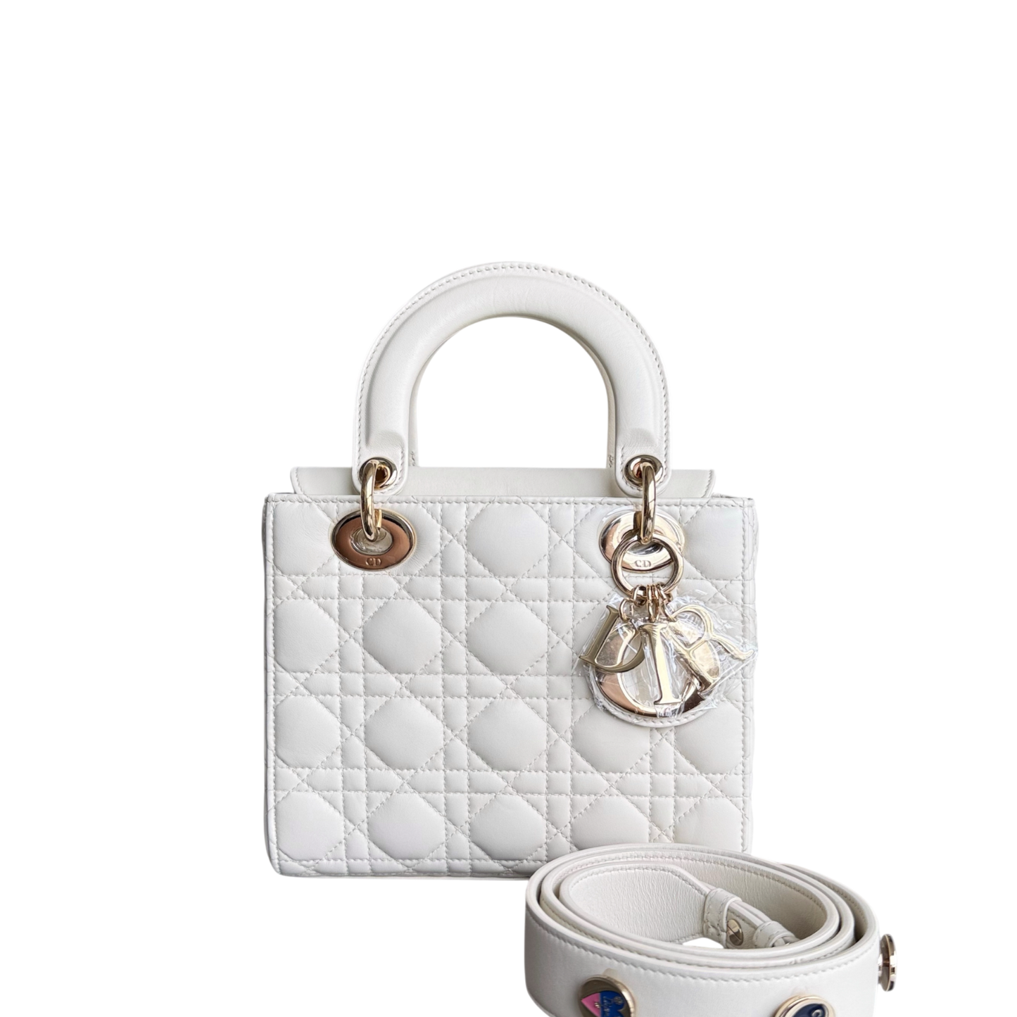 Lady Petit - Cuir d'agneau Cannage blanc, quincaillerie dorée — Kovancy