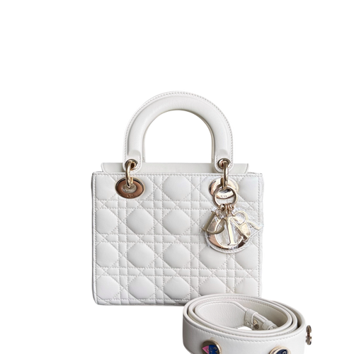 Lady Petit - Cuir d'agneau Cannage blanc, quincaillerie dorée — Kovancy