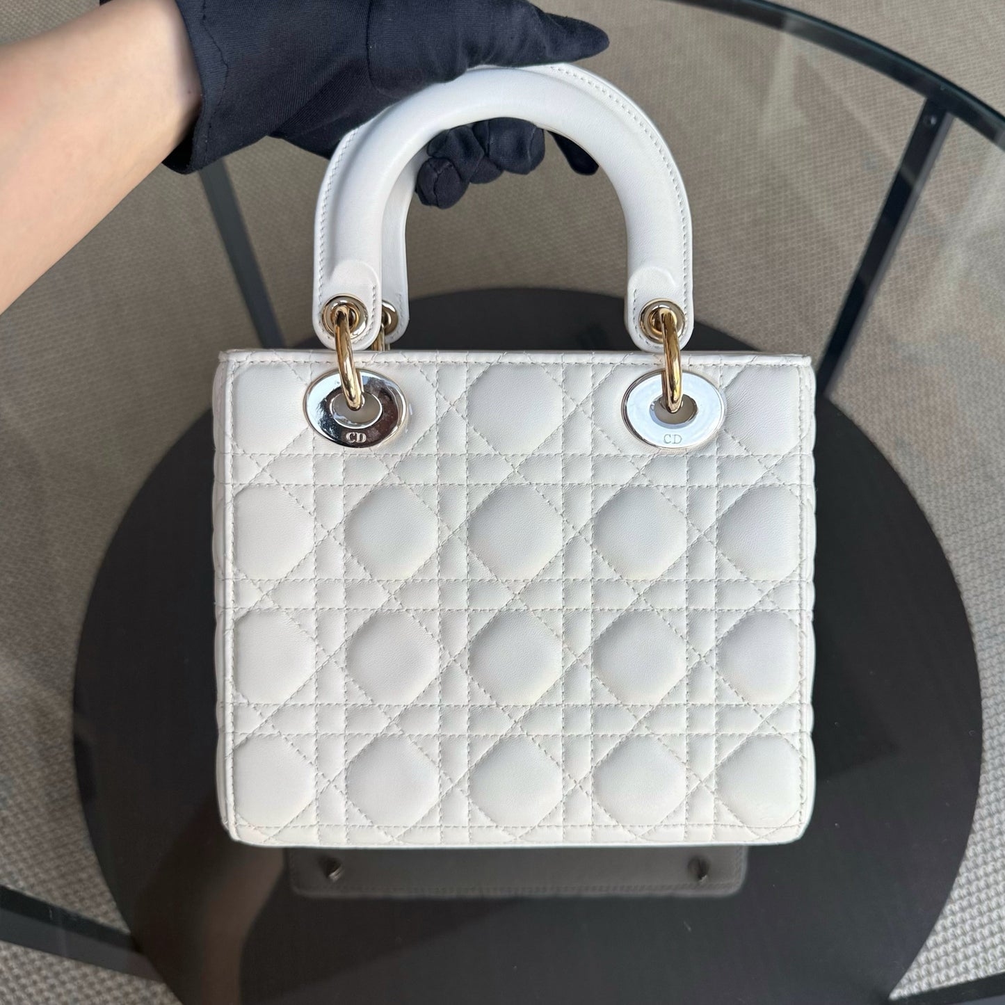 Dior MyABC Lady Petit - Cuir d'agneau Cannage blanc, quincaillerie dorée