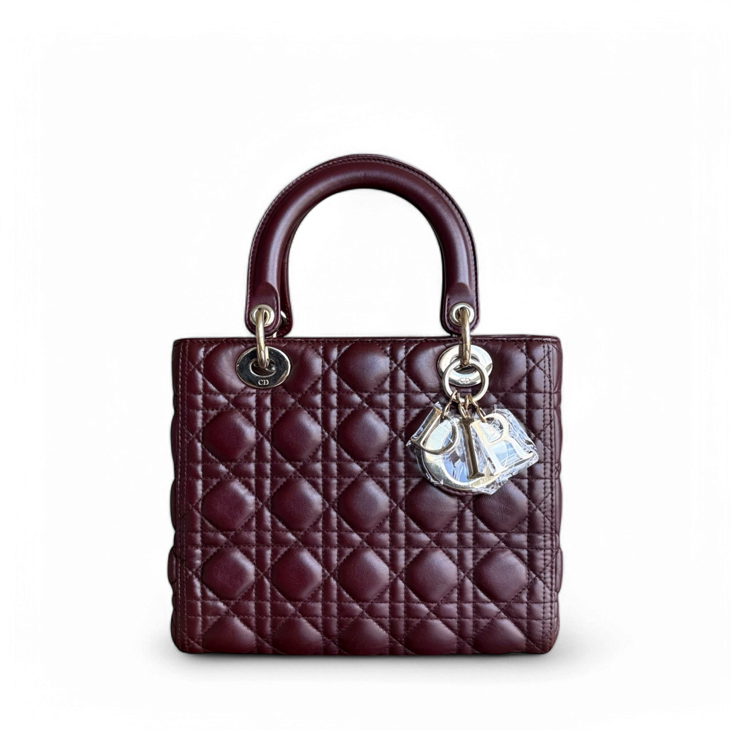 Lady Moyen - Cuir d'agneau Cannage Bordeaux foncé Rouge Quincaillerie dorée SANS SANGLE — Kovancy