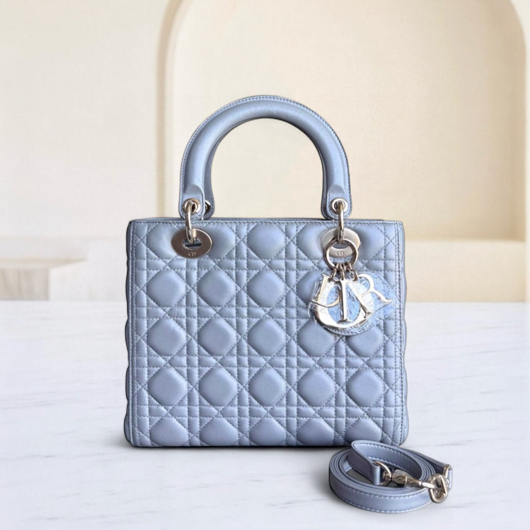 Lady Moyen - Cuir d'agneau Canange Gris Quincaillerie dorée — Kovancy