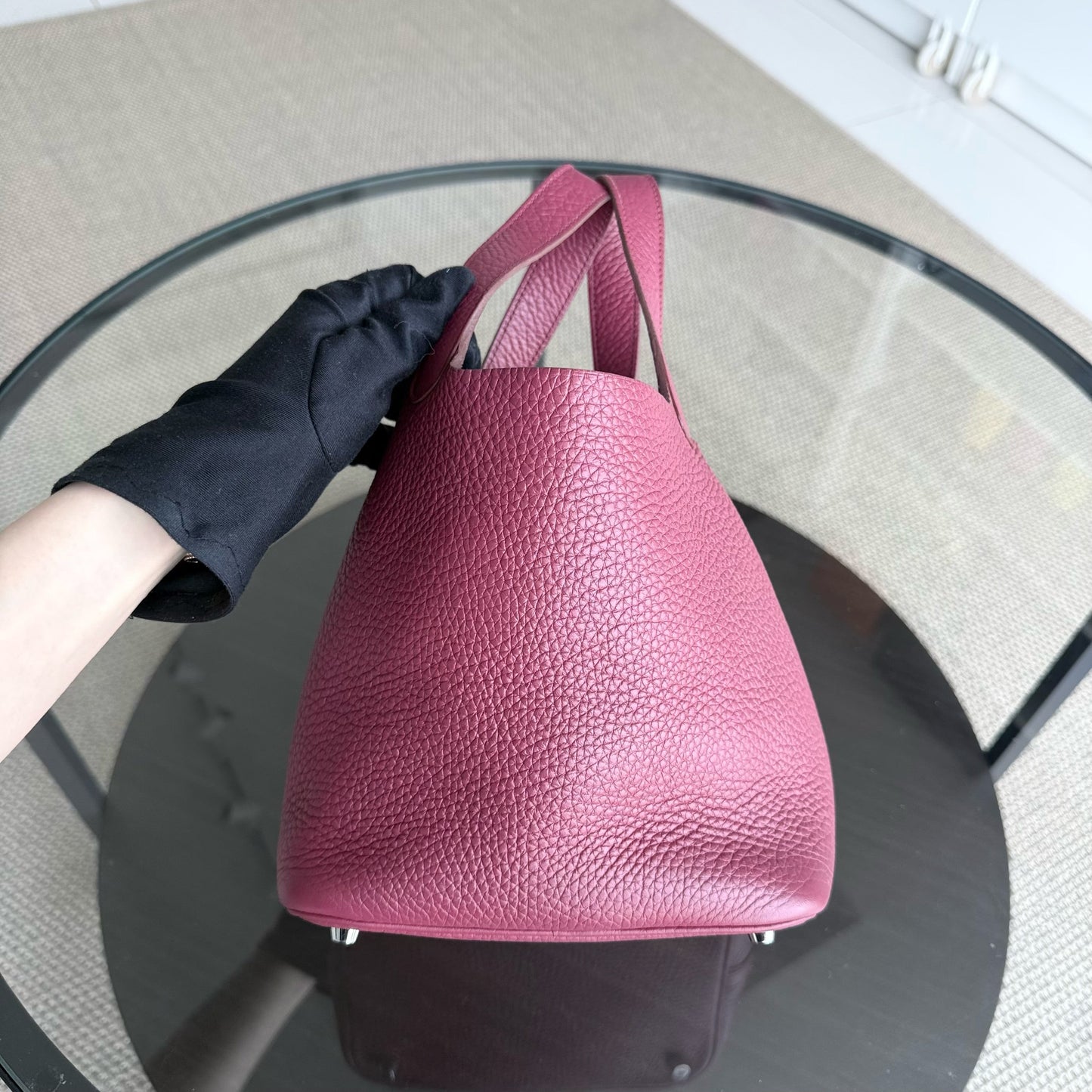 Picotin 18 - TC Clémence Cuir Bordeaux Quincaillerie Argentée — Kovancy