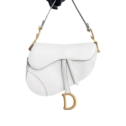 Saddle Medium - Cuir de veau grainé, finitions en or blanc — Kovancy
