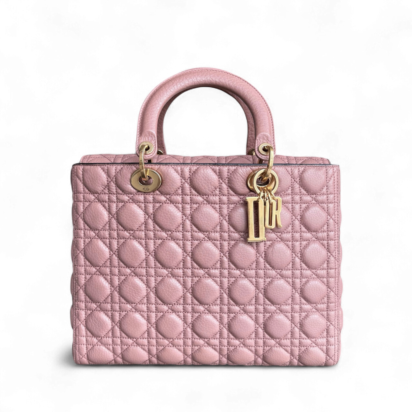 Lady Grand modèle - Cuir de veau grainé Cannage, finitions dorées blush, sans bandoulière — Kovancy