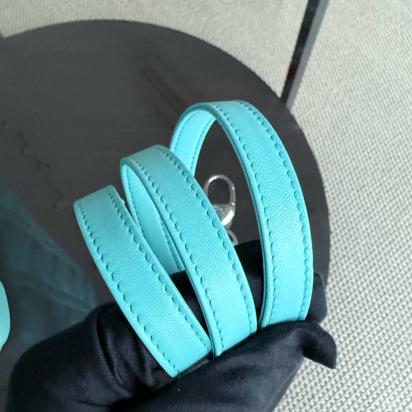 Lady Moyen - Cuir d'agneau Cannage bicolore cyan gris gris matériel argenté — Kovancy