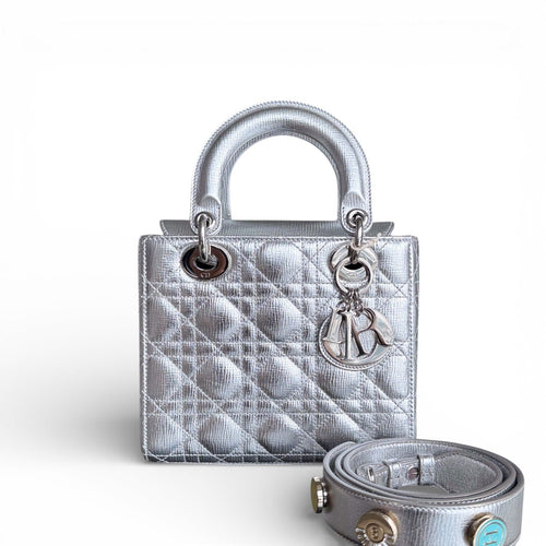 Lady Petit - Cuir de veau métallisé Cannage Argent Quincaillerie argentée — Kovancy