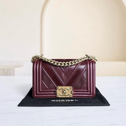 Chanel Boy Petit 20CM Chevron Tri-skin Veau Bordeaux GHW No 22