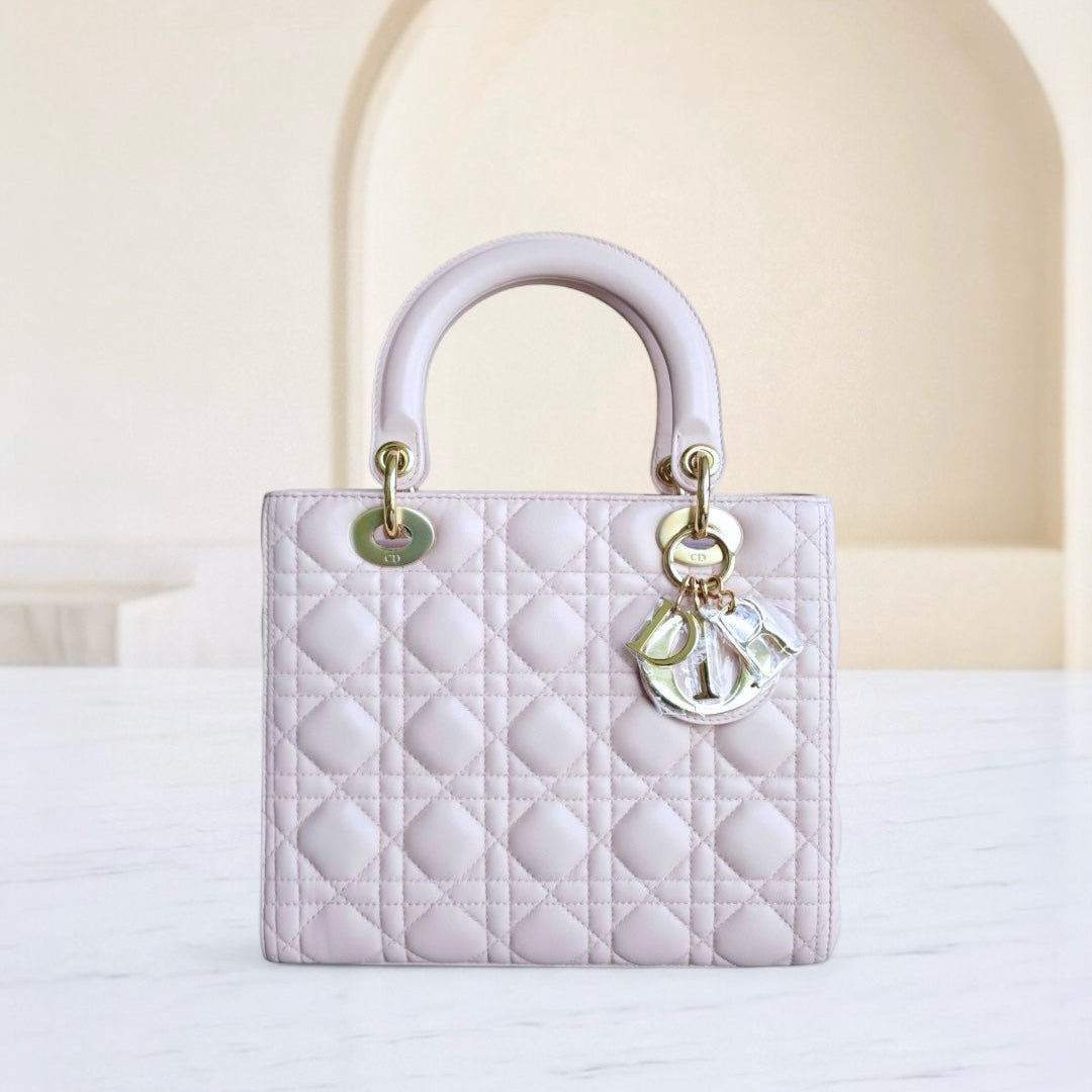 Lady Moyen - Cannage Agneau Sakura Rose Or Matériel SANS SANGLE — Kovancy