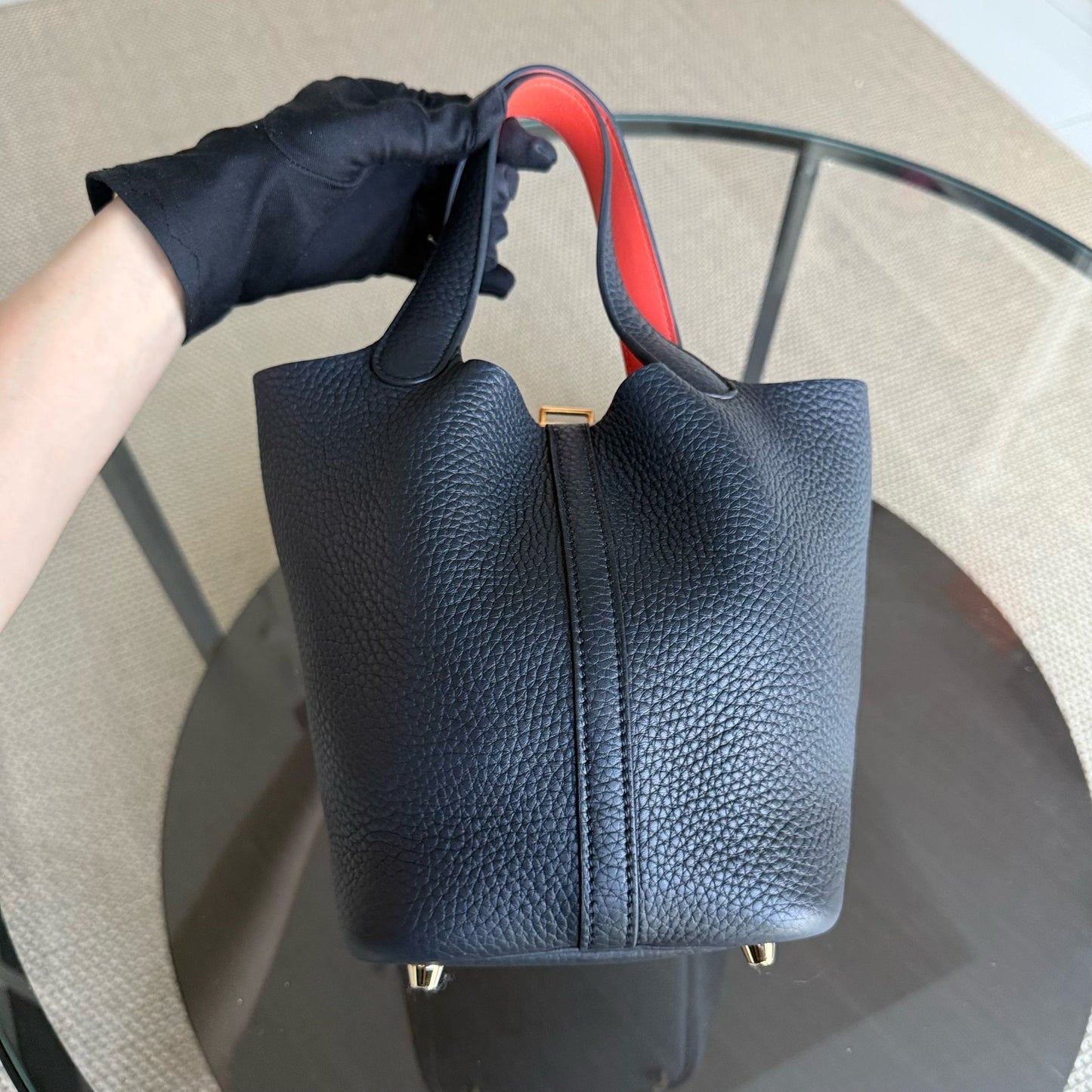Picotin 18 - TC Clémence Cuir Bleu Nuit Quincaillerie Dorée Estampillé X — Kovancy