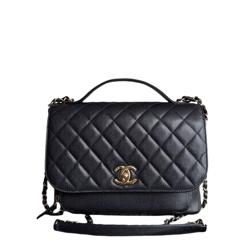 Sac Chanel Business Affinity grand format - 27 cm, cuir caviar matelassé noir, finitions dorées Series 23