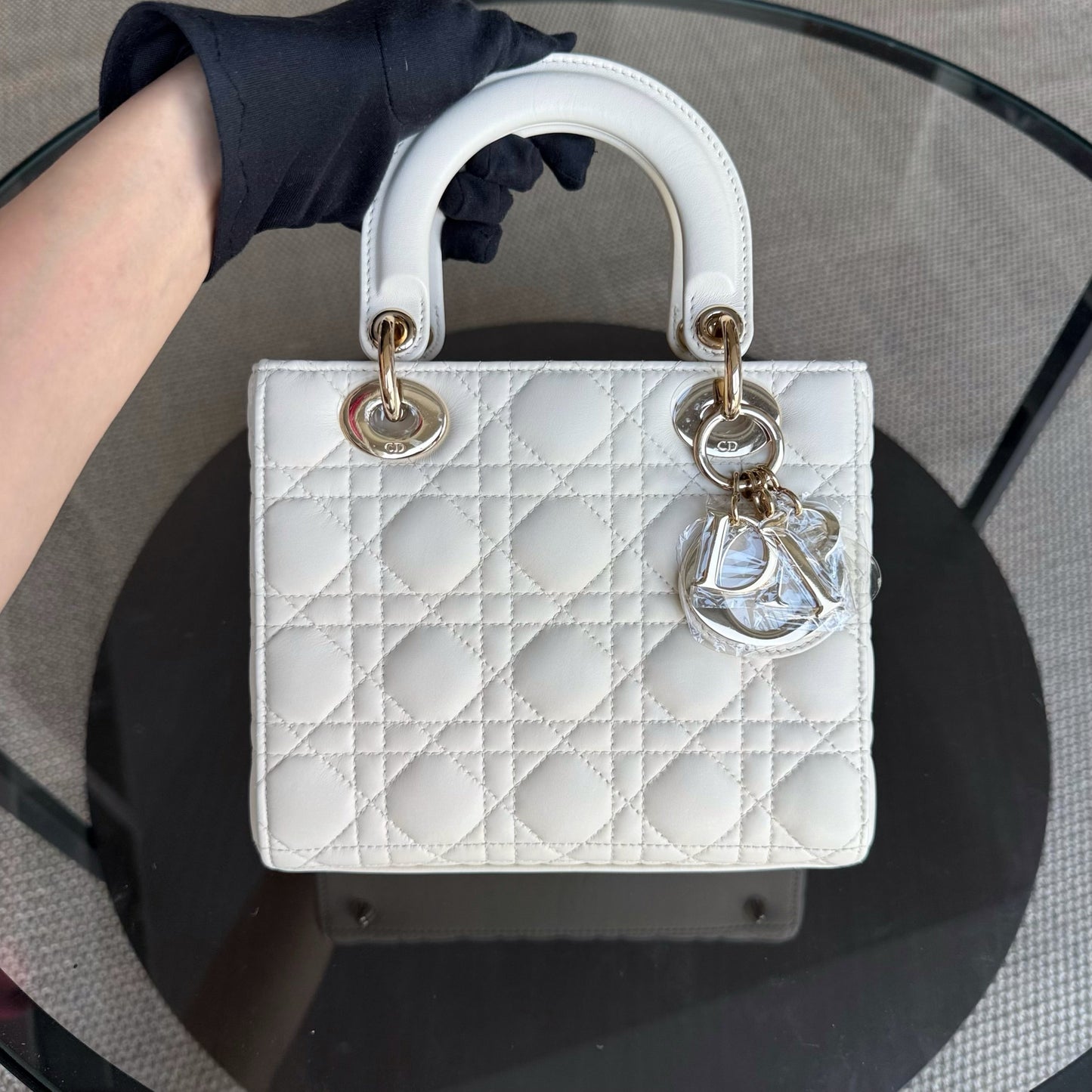 Lady Petit - Cuir d'agneau Cannage blanc, quincaillerie dorée — Kovancy