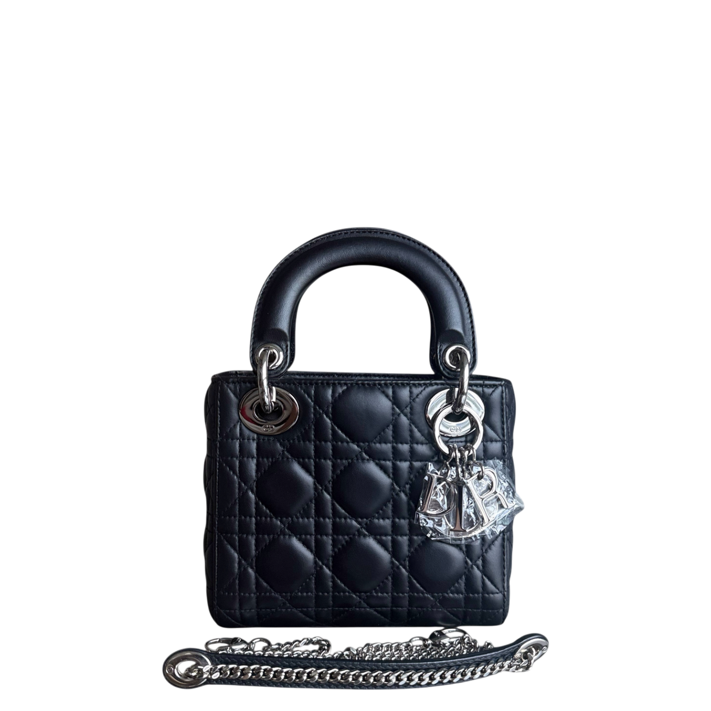 Lady Mini - Bracelet chaîne en cuir d'agneau Cannage bleu nuit avec détails argentés — Kovancy