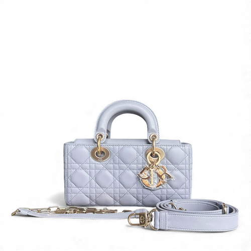 Lady D-Joy Small - Cuir d'agneau Cannage gris, quincaillerie dorée — Kovancy