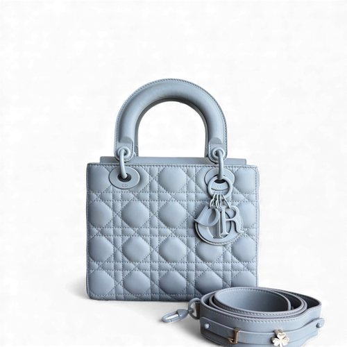 Lady Petit modèle ABC - Cuir de veau gris Cannage entièrement gris, finitions noires — Kovancy
