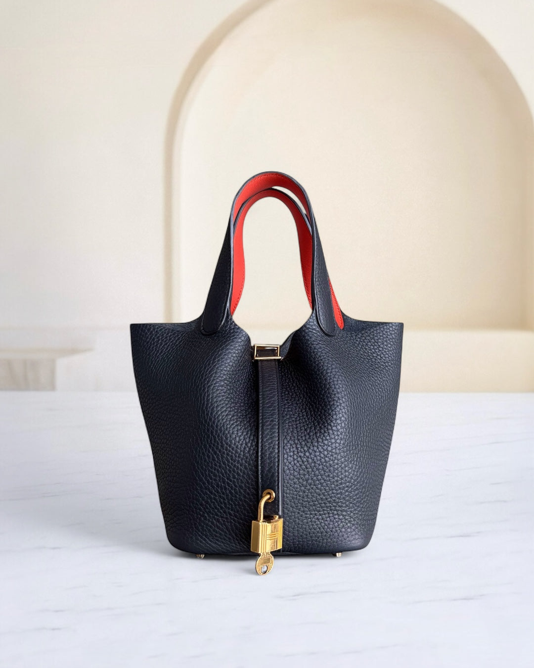 Picotin 18 - TC Clémence Cuir Bleu Nuit Quincaillerie Dorée Estampillé X — Kovancy