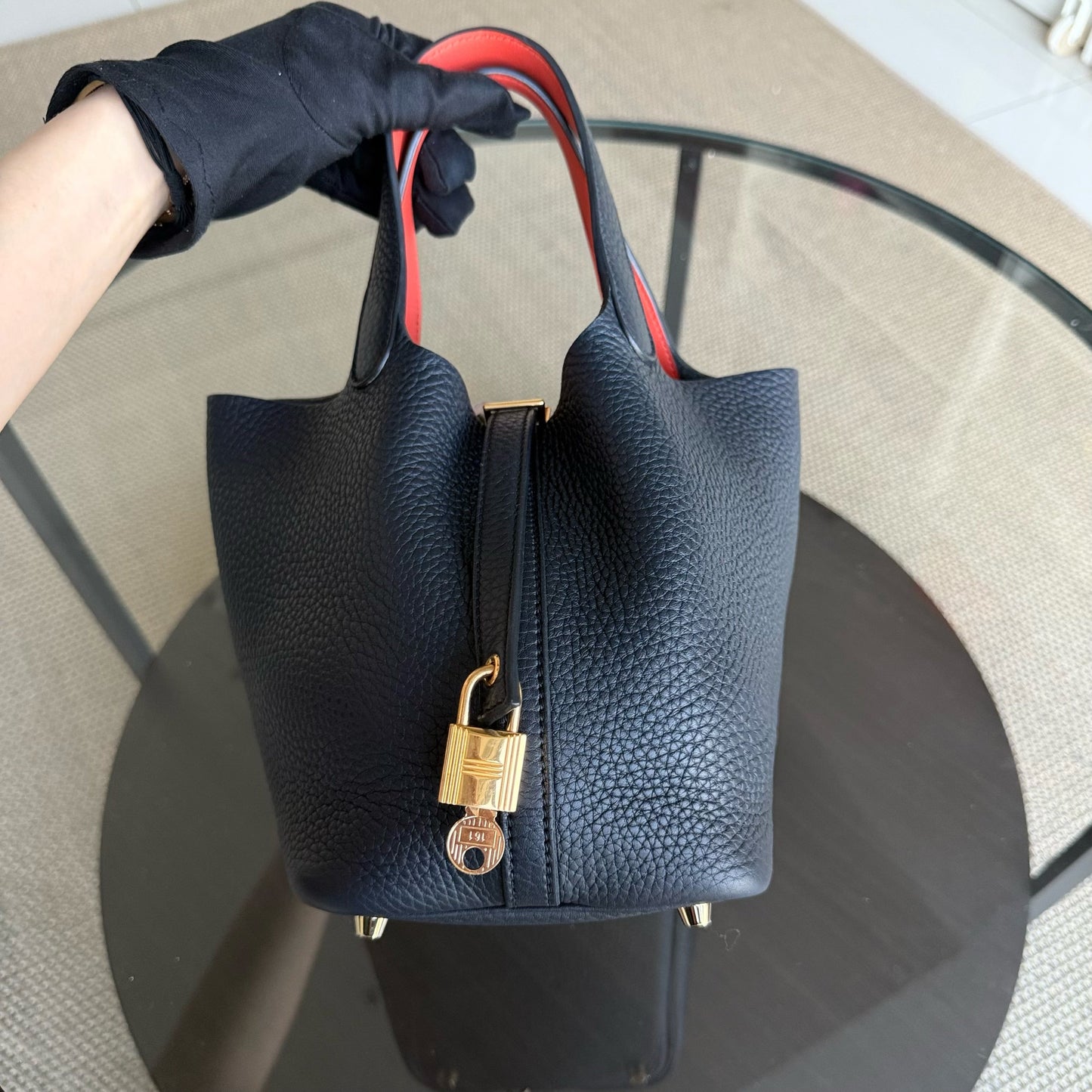 Picotin 18 - TC Clémence Cuir Bleu Nuit Quincaillerie Dorée Estampillé X — Kovancy