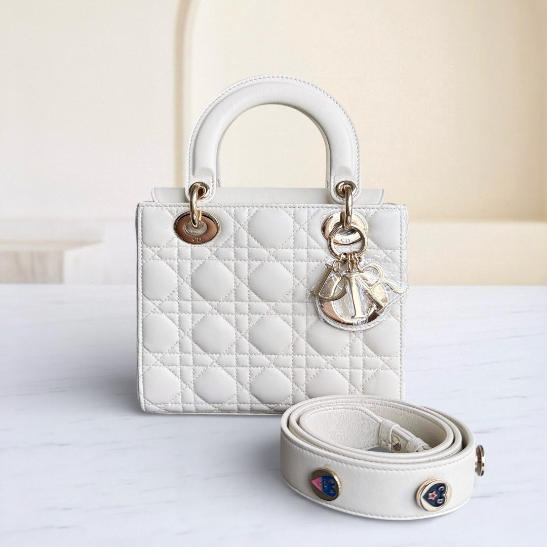 Lady Petit - Cuir d'agneau Cannage blanc, quincaillerie dorée — Kovancy