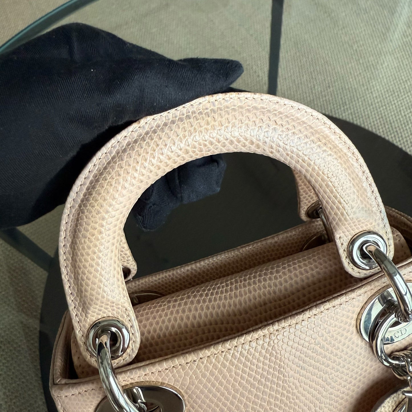 Lady Mini - Couleur beige lézard exotique, finitions argentées — Kovancy