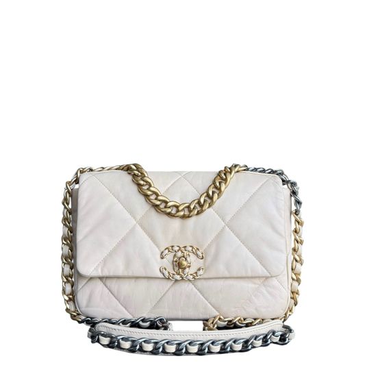 Sac Chanel 19 Petit Modèle - C19 Cuir de Chèvre Matelassé Beige Clair Crème Bicolore Series 30