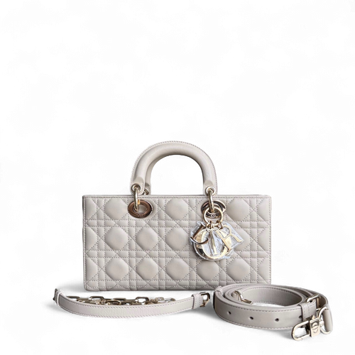 Sac à bandoulière D-Joy Medium Cannage en cuir d'agneau beige et accessoires dorés — Kovancy